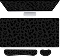 3Pcs Large Gaming Mouse Pad Desk MatKeyboard Mouse Wrist Rest Support SetExtended Laptop Mouse Pad Memory Foam Non-Slip Base for Gamer Home Office(31.5x15.7in)-Black Leopard Cheetah
