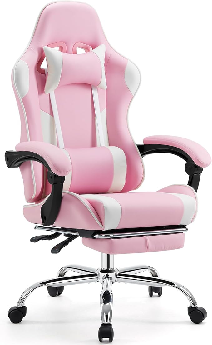 Yapamar Video Game Desk Chair - Ergonomic Computer with Footrest and Comfy Lumbar Support PU Leather Recliner with Headrest