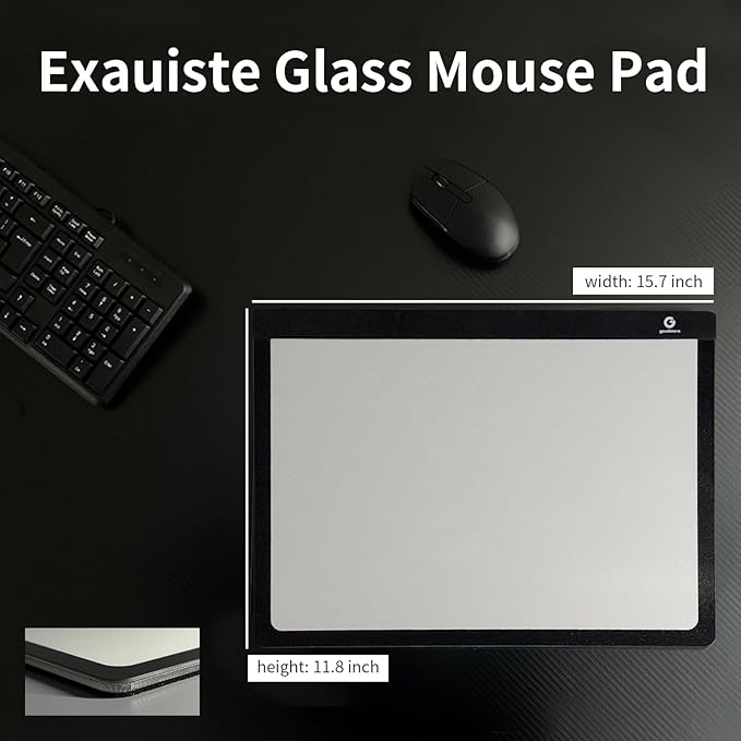 Glass Gaming Mouse Pad with LED LightsProfessional Esport Mousepad with Type C Port Ultra-Smooth Hard Surface for Office Bedroom and Gaming Large Non-Slip Silicone Base（11.8 x 15.7）