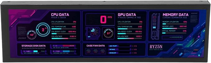Sanpyl Computer Temp Monitor 8.8 Inch USB C Mini Screen PC Temperature Display CPU GPU SSD Data Monitor PC Sensor Panel for Desktop Gaming (Black)