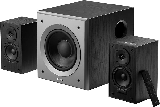 Edifier M601DB Bookshelf Coaxial Bluetooth with Optical &amp Auxiliary Speakers with 8 Inch Wireless Subwoofer 2.1 Computer System Bluetooth 5.1 AptX110W RMS Black