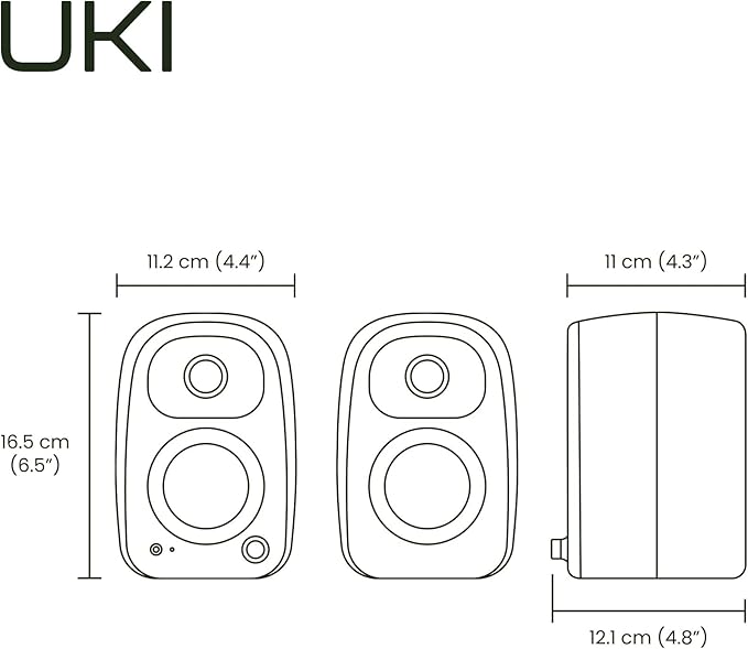 Kanto UKI 100 W Active Desktop Computer Speakers with Bluetooth and USB-C | Intelligent Sub Integration | Headphone Out | Pair | Onyx