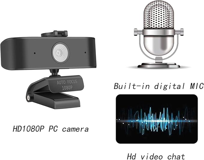 1080P USB Computer Camera with Microphone and Lens Cover for Online Conference and Teaching