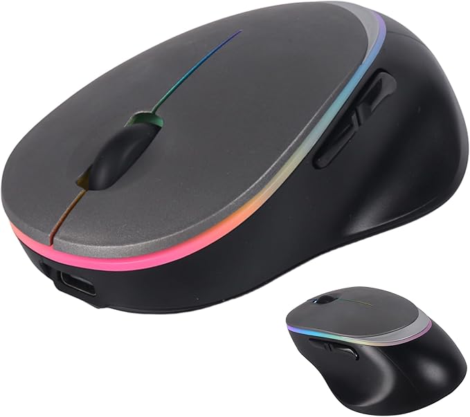 Type-C RGB Wireless Bluetooth Mouse - Ergonomic Rechargeable Silent Clicks for Laptops and PCs - Ideal for Office and Gaming Use (Gray)