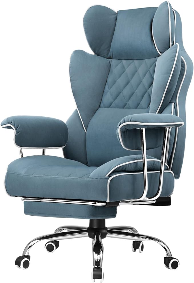 GTPLAYER Gaming ChairOffice Chair with Pocket Spring Lumbar Support Ergonomic Comfortable Wide Office Desk Computer Chair with Outward Fixed Soft Armrests and Footrest (Fabric Blue)