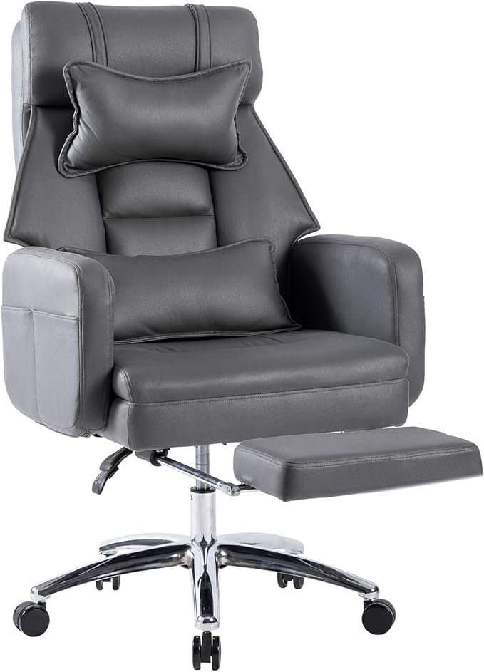Video Game Desk ChairSwivel Ergonomic Office Chairwith Footrest and Comfy Lumbar SupportPU Leather Recliner with HeadrestFixed Up ArmrestHeight Adjustable with 360°Swivelfor Adults (Drak Grey)
