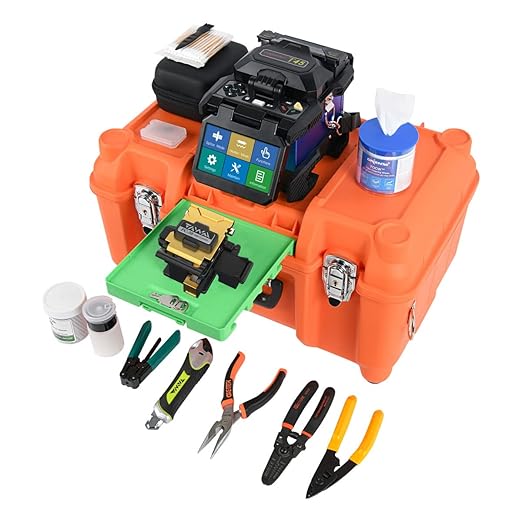 ORIENTEK T45 Optic Fiber Fusion Splicer+4.3 Inch Touch Screen Fiber Splicer 0.01dB Core Alignment Fusion Splicing Machine Empalmador de fusión de fibra SM MM Fiber Splicer with FC-30 Fiber Cleaver