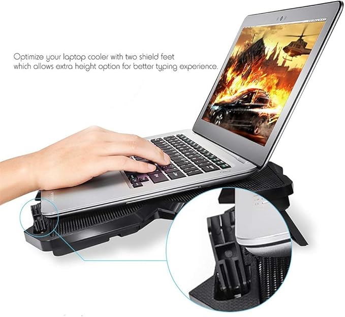 Laptop Cooling Pad 12-17 Cooler Pad Chill Mat 4 Quiet Fans USB Adjustable Mounts Laptop Stand Height Angle