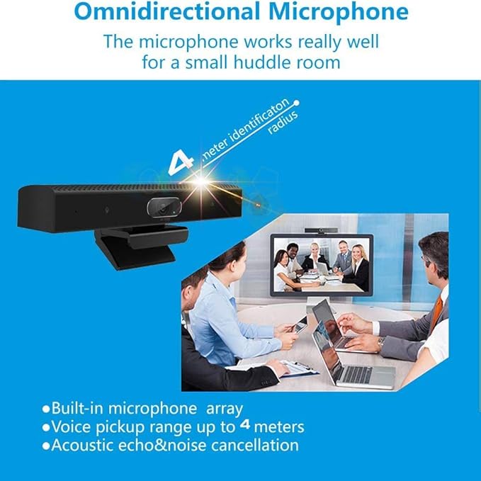 JACKLY Conference Room Camera with Microphone and Speaker Wide Angle USB Video Conference Camera for Mac PC Laptop Desktop (Black with Inverted Phase)
