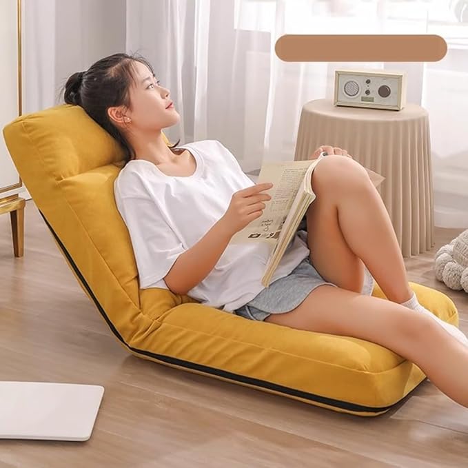 ELEFOCUS Adjustable Pink Floor Chair with Back Support Padded Gaming Lounge Sofa 5 Positions Folding Sleeper Bed for Reading(Gray-1)