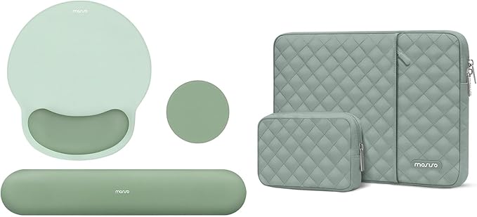 MOSISO Wrist Rest Support for Mouse Pad&ampKeyboard Set Circle Curved Ergonomic Mousepad&ampCoaster Non-Slip Base 13-13.3 inch Square Quilted Vertical Computer Bag with Pocket&ampSmall Case Ant