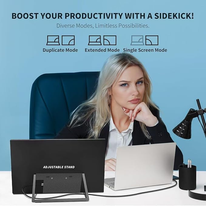 18.5 inch Portable Monitor + Sleeve 120Hz 1080P100% sRGB FHD HDR USB HDMI with VESA Ultra Slim Portable Laptop Office Monitorfor Computer Switch Phone Game Devices