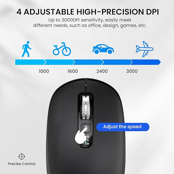 Wireless Bluetooth MouseUSB+BT×2Multi Device Ergo Full Size Mouses-big HandMetal 4-Way Super Scrolling± 3000 DPI10 ButtonsPlug&ampPlayQuietw/ 2 BatteriesMice for LaptopComputerTabletMaci