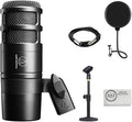 Audio-Technica AT2040 Hypercardioid Dynamic Podcast Microphone Bundle with Pop Filter + XLR Cable + Microphone Desktop Stand + Microfiber Cleaning Cloth (5 Items)