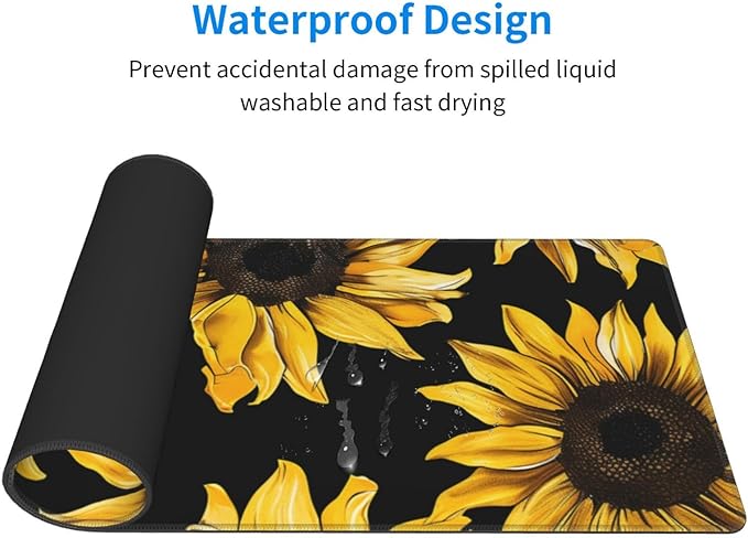 Yellow Sunflower Theme Large Mouse Pad XL Extended Gaming Pad Waterproof Desk Mat for Desktop Keyboard Non Slip Mousepad for Office Game Home 32.15x11.8