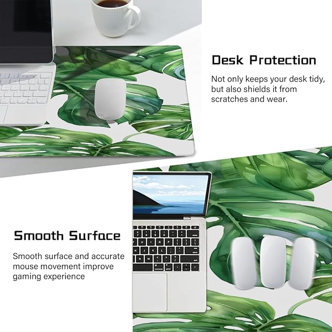 Summer Palm Green Leaf Large Mouse Pad Gaming Mousepad Desk Mat for Desktop Computer Keyboard Waterproof Mouse Mat Desk Pad with Non-Slip Base for Game School Office Home 35.4 x 15.7