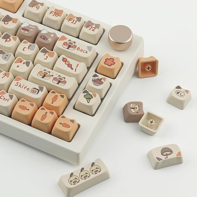 PBT Keycaps 144 Keys Cute Keycaps Dye-Sublimation Sushi Cat Keycap Mao Profile Custom Keycap for Cherry Gateron MX Swithes Mechanical Keyboards