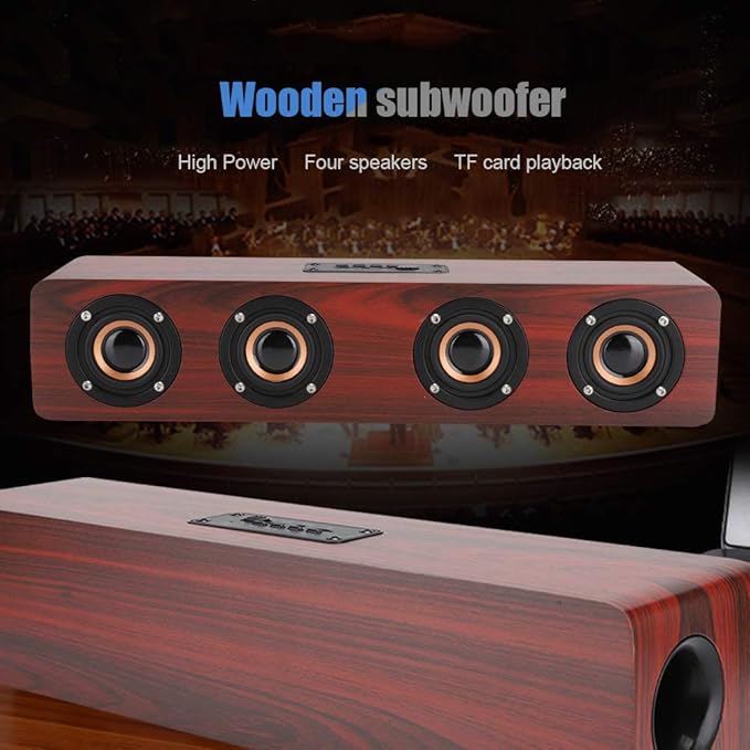 Wooden Bluetooth Speaker 12W TV Computer Speaker Sound with 4 Bass Subwoofer Support Bluetooth AUX TF Card FM(#1)