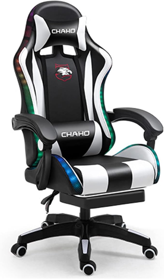 Gaming Chair with footrestGamer Chairs for Adults and Teens 200lb Capacity Racing Style Gaming Computer Chair with Headrest and Lumbar Support (WhiteColoured Lights)