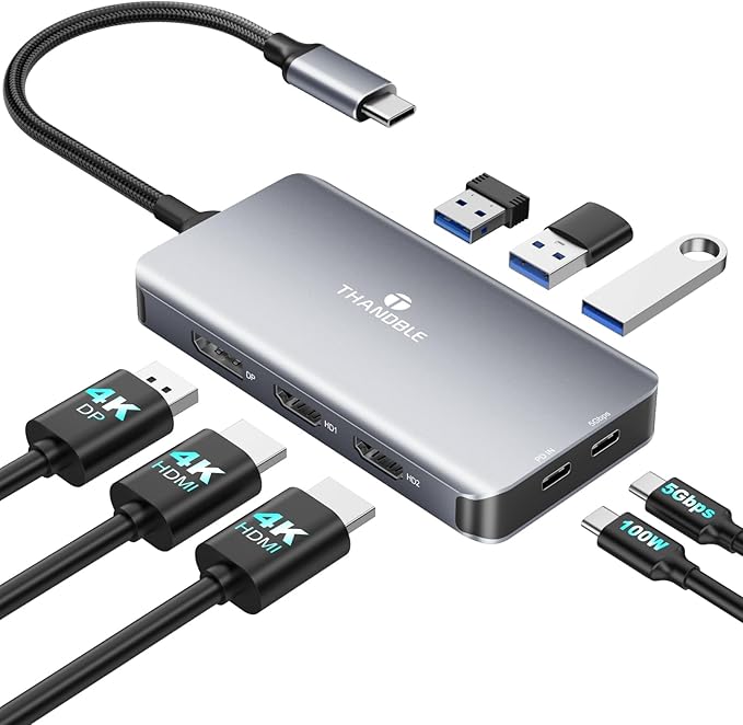 USB C Docking Station Dual Monitor Laptop Docking Station 3 Monitor USB C Hub Dual 4K@60Hz HDMI Display with DisplayPort Port 5Gbps USB-A/C Data Port 100W PD for HP/Dell/Lenovo/Laptop