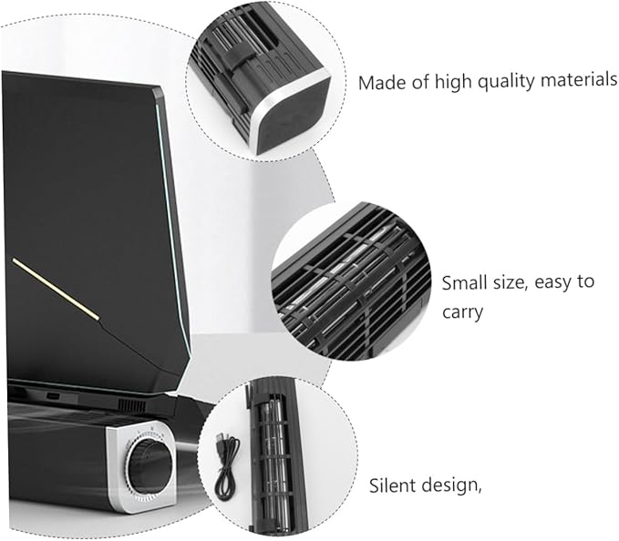 USB Laptop Cooler Adjustable Cooling Fan with Holder for Heat Dissipation Compact Black Desktop Radiator with USB Power for Laptops Tablets and Phones