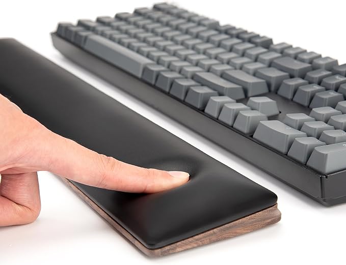 COLORCORAL Wrist Rest for Computer Keyboard Ergonomic Wrist Support with Memory Foam Walnut Wooden Wrist Pad with Anti-Slip Rubber Base for Typing Pain Relief Comfort for Office Gaming