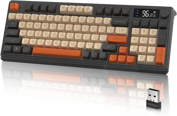 LexonElec M96 Wireless Gaming KeyboardKnob Control Bluetooth/2.4G Wireless Mechanical Feeling KeyboardRGB LED Backlit with Display Screen PBT Keycap3000mAh 94-Key Layout for Win/Mac (Shimmer)