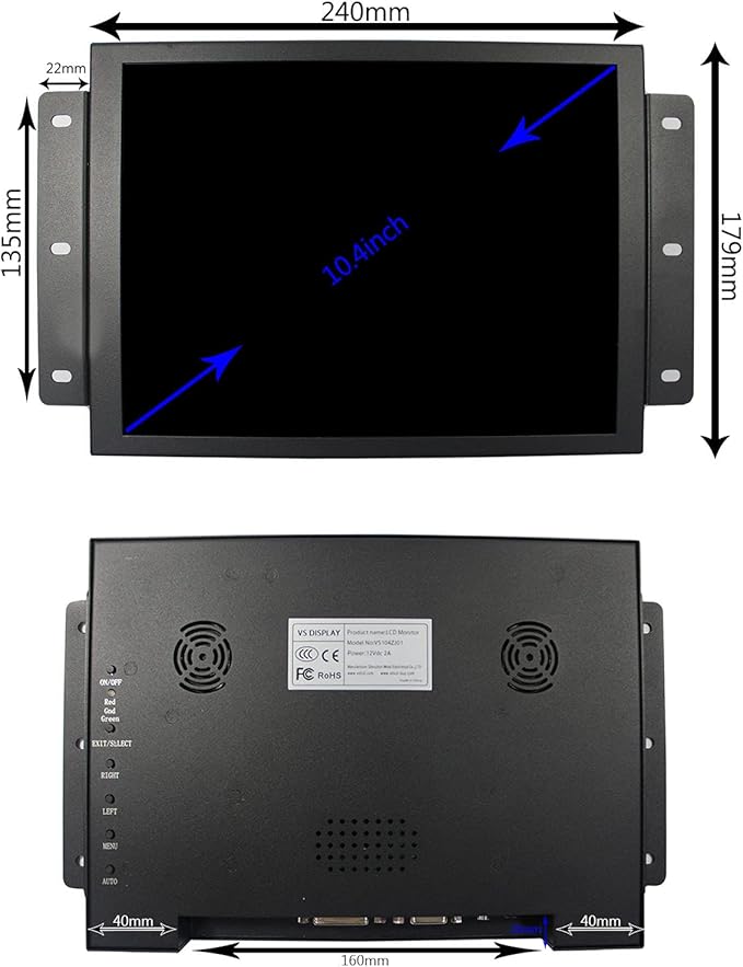 VSDISPLAY 10.4 Inch 800x600 LCD Touchscreen Monitor Portable 10.4'' VS104ZJ01 as Extra Display with DVI VGA PortsBuilt-in Dual Speakers