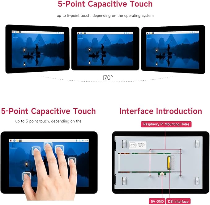 Waveshare Official 7inch Capacitive Touch Display Compatible with Raspberry Pi 720 × 1280 IPS DSI Interface 5-Point Touch Comes with Protective Case