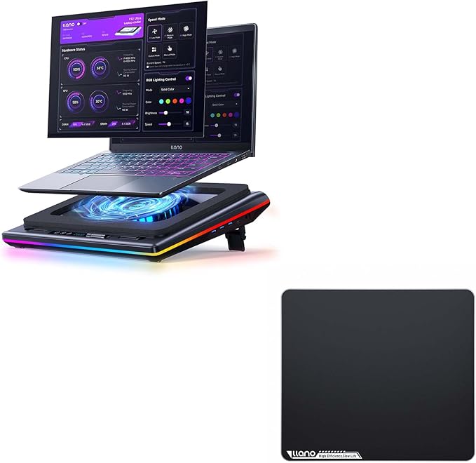 llano V12 Ultra Laptop Cooling Pad Bundle with MP001 Tempered Glass Gaming Mousepad