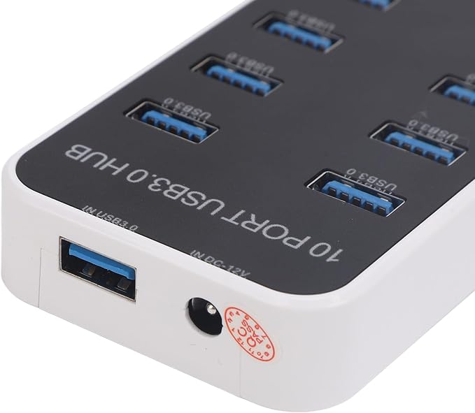 Powered USB 3.0 Hub 10 Ports USB Data Hub Splitter 5Gbps Data Transfer USB Docking Station for Laptop PC Computer Compatible with 2003 7 8 10 11