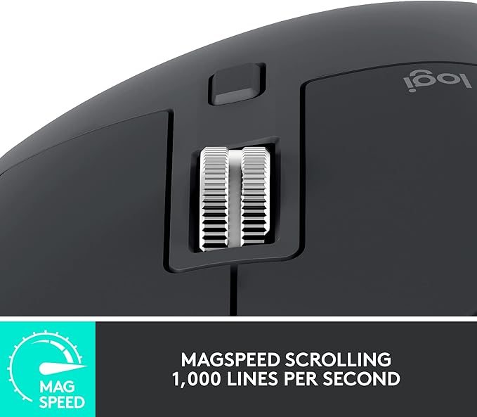 Logitech MX Master 3S - Wireless Performance Mouse with Ultra-fast Scrolling Ergo 8K DPI Track on Glass Quiet Clicks USB-C Bluetooth Windows Linux Chrome - Graphite (Renewed)