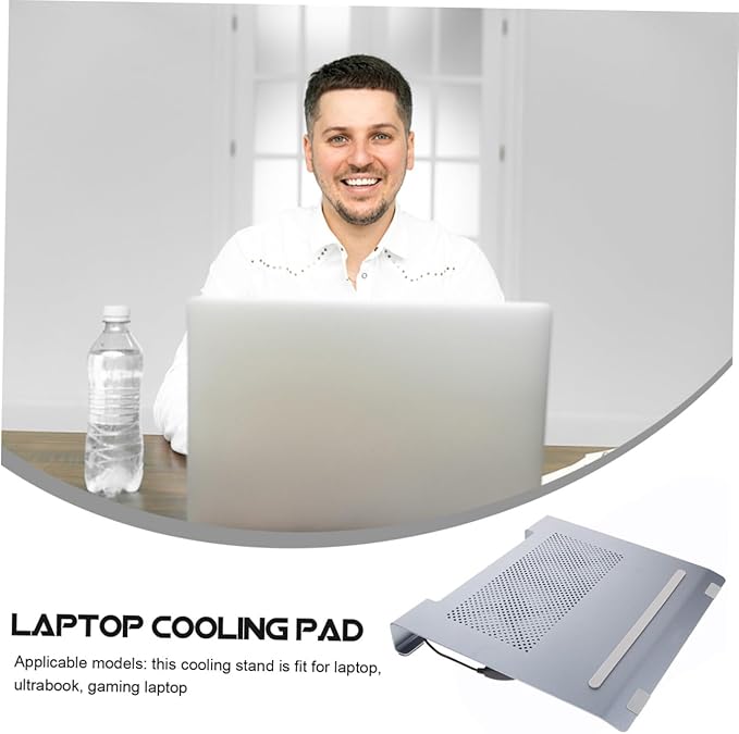 Artibetter Aluminum Alloy Laptop Cooler Stand with Fan Cooling Pad for Notebooks to 17.3 Inch Elevated Gray Cooling Rack for Gaming and Office Use