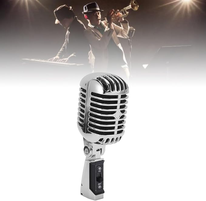 Stage Microphone Dynamic Microphone with Cardioid Pattern and Soundproof Housing for Live Performance KTV Suitable for Harsh Conditions Adjustable (Silver)