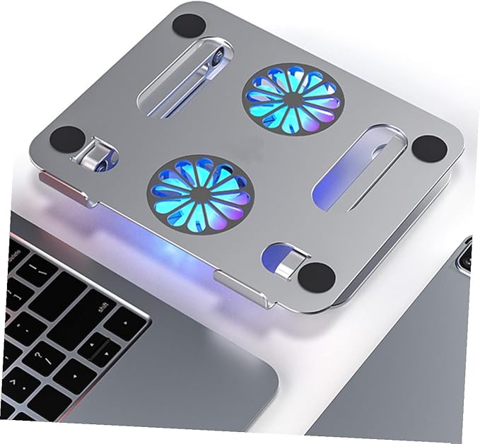 Homoyoyo Aluminum Alloy Laptop Cooler Stand with Dual Fans Adjustable Height Foldable Ventilated Support USB Cooling Pad for Gaming and Office Laptops Silver