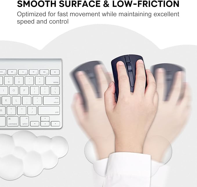 JIKIOU Large Cloud Mouse Pad Waterproof with Cloud Keyboard Wrist Pad and Cloud Mouse Wrist Pad Set Ergonomic Computer Desk Wrist Support Mousepad for Keyboard and Mouse White