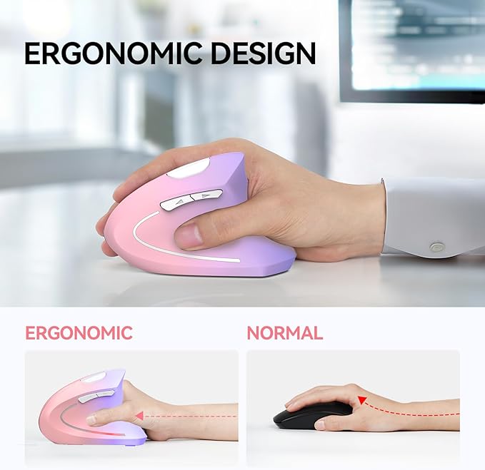 TECKNET Ergonomic Mouse Wireless Bluetooth Vertical Mouse 4800 DPI Optical Tracking 6 Adjustable DPI Quiet Clicks 2.4GHz with USB A Receiver 12 Months Battery 6 Buttons Wide Compatibility