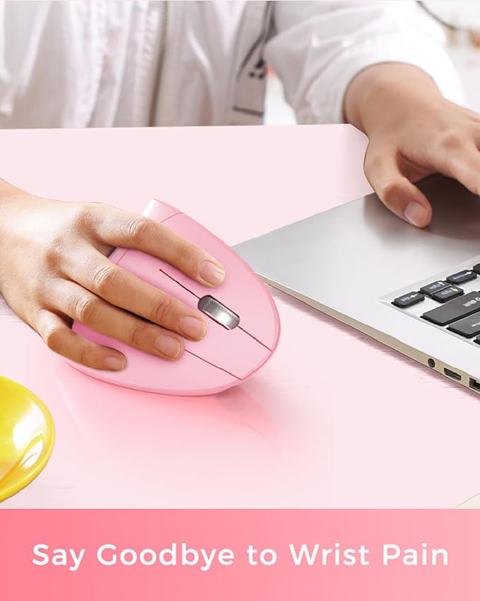 Lekvey Ergonomic Mouse Vertical Wireless Mouse Rechargeable 2.4 GHz USB Optical Carpal Tunnel Mice : 800/1200 / 1600 DPI 6 Buttons for Laptop PC Mac Computer Desktop Notebook etc Pink