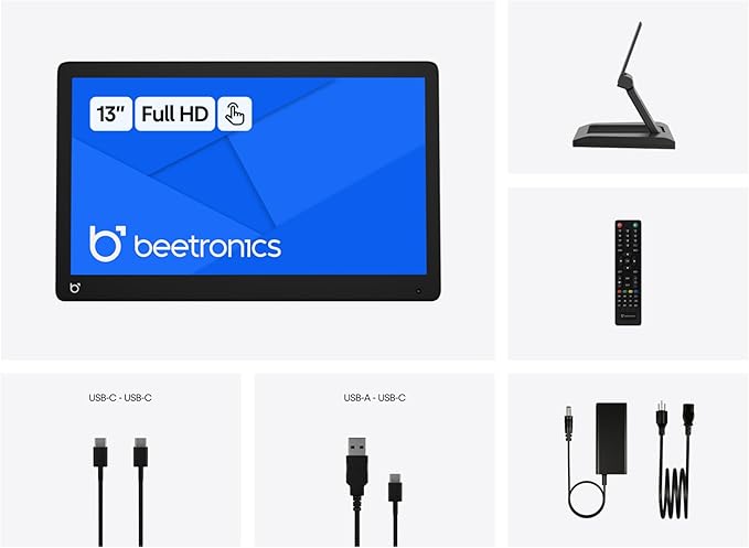 Beetronics 13 Inch Touchscreen Monitor | Full HD 1080p | 13TS7 – Industrial-Grade Professional Grade Multi Touch Display for PC Mac Linux – HDMI DisplayPort USB-C VGA Inputs