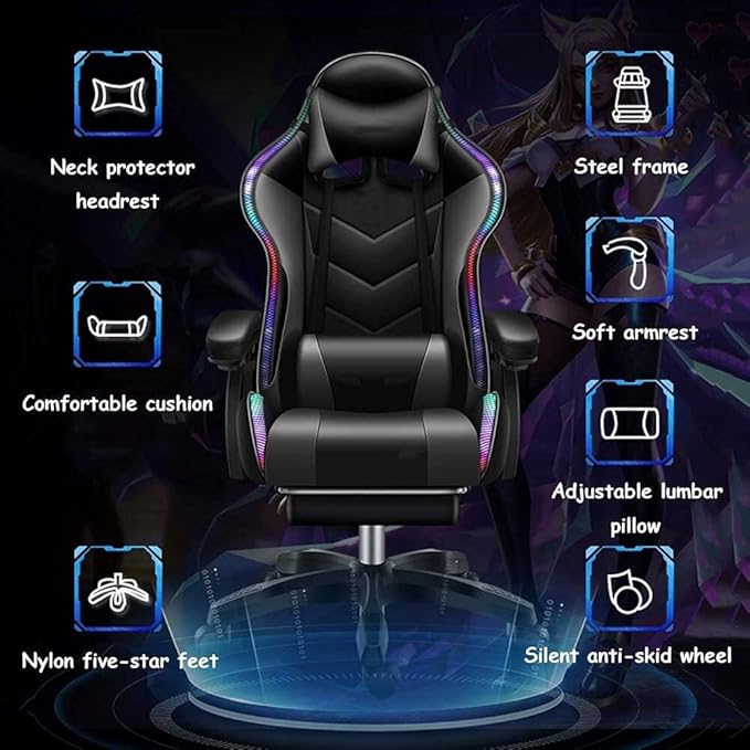 Ergonomic E-Sports Gaming Chair with Reclining High Back Adjustable Headrest Lumbar Support &amp 360° Swivel Office Chair