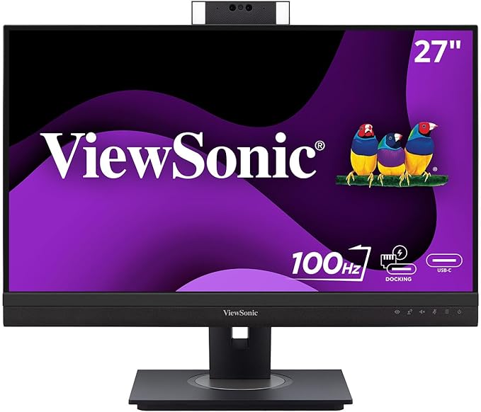 ViewSonic VG2757V-2K 27 Inch 1440p Video Conferencing Docking Monitor with Windows Hello Compatible IR Webcam Advanced Ergonomics and 90W USB C for Home and Office