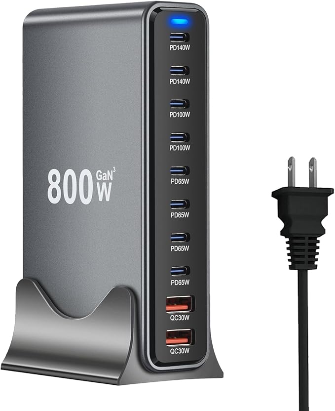 800W USB C Fast Charger Block 10 Ports GaN III USB Chagring Station Dual 140W PD PPS HUB for Multiple Devices Laptop Adapter Compatible with MacBook Pro/Air iPad iPhone Pro Max Galaxy Dell HP