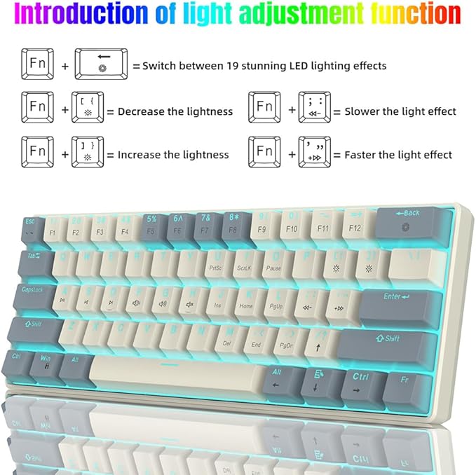 Docooler 60% Wired Keyboard 61-Key RGB Gaming Keyboard 61 Keys Hot-Swap Compact Mechanical Keyboard Linear Red Switch for Gaming &amp Office Wired Computer Keyboard Ergonomic - Ice Blue