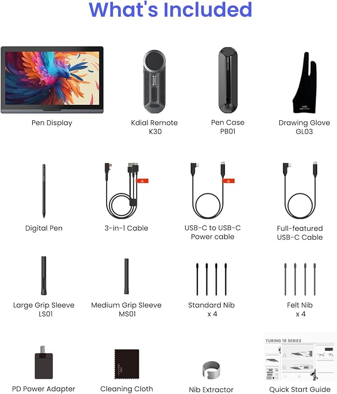 DIGIDRAW Drawing Tablet 18.4in 4K UHD with Touch Screen △E&lt1.3 99.8% sRGB 16K Pressure Battery-Free Pen Fully Laminated Anti-Glare+Anti-Fingerprint Includes Remote Control for Digital Art Animati