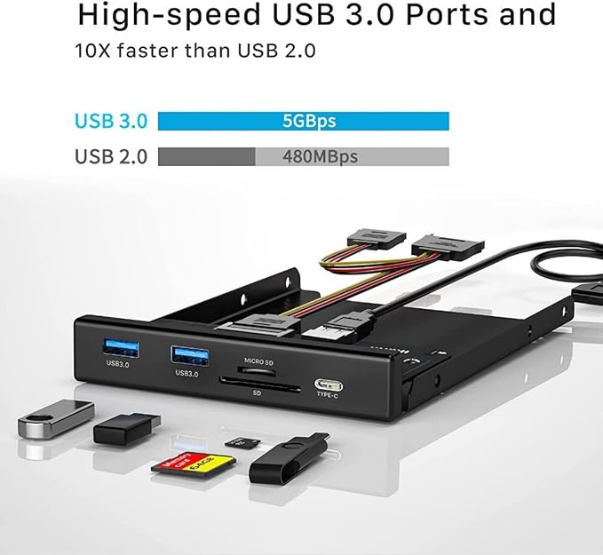 3.5 Inch Front Panel USB C Hub 20 Pin to Type-C USB 3.0 Micro SD/TF Card Reader Parts Up to 5Gb/s