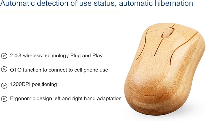FOSA Bamboo Wood Computer Control Devices Plug and Play Computer Devices for PC Laptop USB Receiver (Mouse)