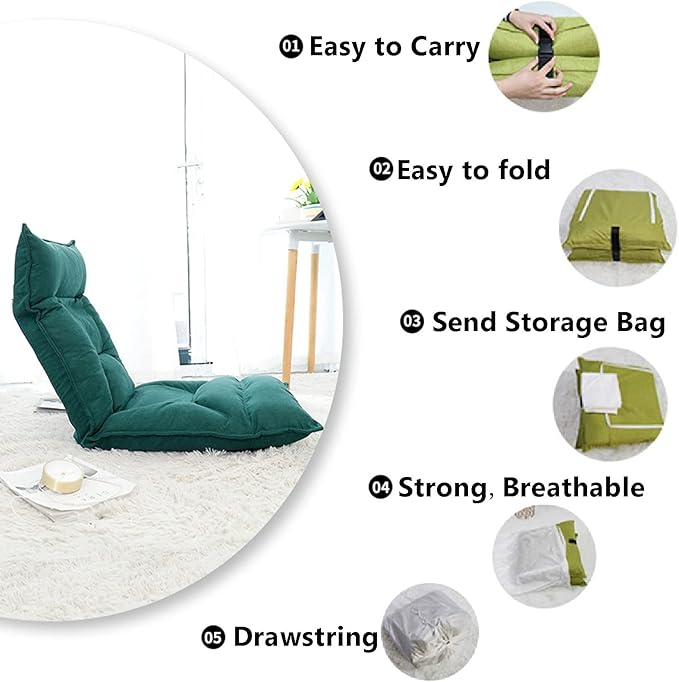 Floor Chair with Throw Pillow Foldable Lazy Sofa Chair Rest Nap Game Floor Chair with Foldable Adjustable Back Support 6 Angles Foldable Gaming Chair Japanese Meditation ChairBlack