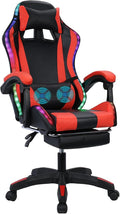 Gaming Chair with Bluetooth Speakers LED Light Adjustable Height Retractable Footrest &amp Massage Lumbar Support - Ergonomic Office Computer Chair for Adults Gamers Internet Cafe Home Red