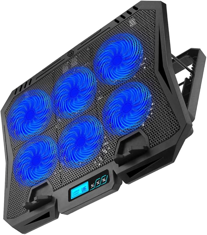 Laptop Cooling Pad 15.6-inch with 6 Fans Adjustable Speed Quiet Cooling Stand for Gaming and Office Use Blue Light USB Powered for Laptops