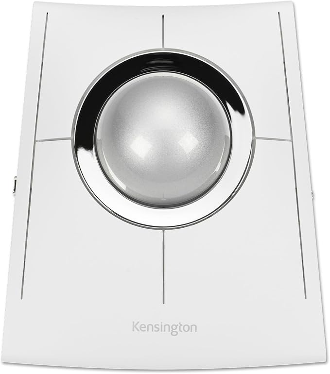 Kensington SlimBlade Pro EQ Wireless Trackball Bluetooth 2.4GHz Connection Rechargeable Programmable Buttons White/Silver Ball